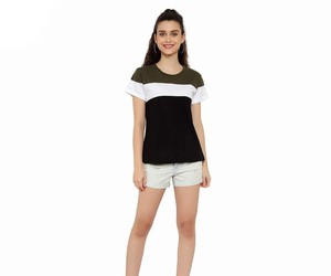 T-shirts pour femmes 100% coton t-shirt lourd col rond filles t-shirts pour femmes - Product Image 5