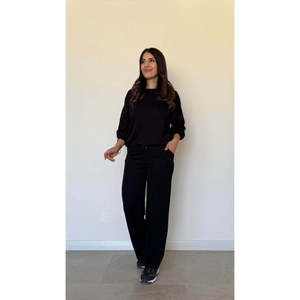 Women'<b>s</b> Long-Sleeve Crew Neck Viscose Two-Thread <b>Blouse</b> <b>and</b> Pants Two-Piece Set, 30266 - Black - Product Image 1