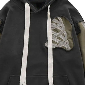 Fabricant Personnalisé Vintage Détresse Broderie Patch Hoodies Hommes Pullover Hoodie Amovible Sleeve Hoodie - Product Image 3