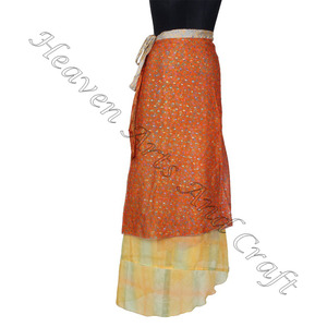 กระโปรงยาว2ชั้นผู้ใหญ่แบบกลับด้านได้ใหม่กระโปรงห่อผ้าไหมหลายชั้นอินเดีย - Product Image 5