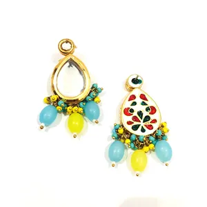 18K Gold Plated Kundan Vintage-style Yellow & Aqua <b>Ruby</b> <b>Necklace</b> Set for Parties & Gifts Includes Ring-Bridal & Fine Jewelry - Product Image 5