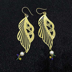 Pendientes de Moda al por Mayor de Latón Chapado en Oro con Ágatas Multicolores y Perlas Blancas - Product Image 2