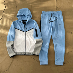 Haute qualité personnalisé 100% coton fermeture éclair survêtement survêtement blanc unisexe à capuche et pantalon de survêtement ensemble - Product Image 6