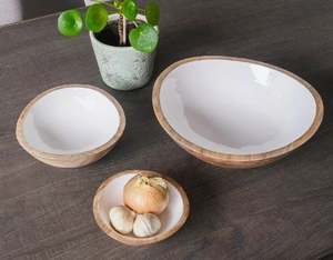 ชุดชามเสิร์ฟซิกแซกไม้แฮนด์เมด3ชิ้นเคลือบสีขาวสำหรับปาร์ตี้ขายส่ง - Product Image 4