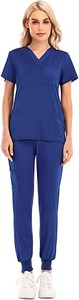 Camicia da donna con scollo a V <span class=keywords><strong>blu</strong></span> di alta qualità e Set di pantaloni con coulisse uniforme estiva da ospedale realizzata in Spandex - Product Image 6