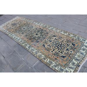 Tapis turc vintage de 3,6 x 11,4 pieds, tapis de couloir, tapis en laine bleue - Product Image 2