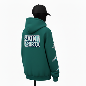 Sweat à capuche zippé pour femme, hiver, 320 GSM, coton doux, polaire en polyester, vert foncé, broderie, logo appliqué, sweat-shirts basiques - Product Image 5