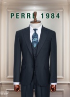 Costume d'affaires noir pour homme, simple boutonnage, col cranté, mélange de laine, infroissable, coupe classique, avec gilet
