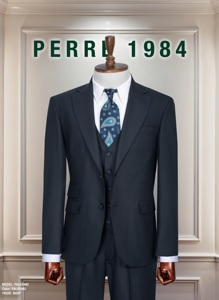 Costume d'affaires noir pour homme, simple boutonnage, col cranté, mélange de laine, infroissable, coupe classique, avec gilet - Product Image 2