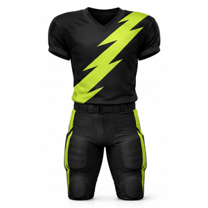Custom American <b>Football</b> Uniform <b>Set</b> Black Neon Yellow Lightning Graphic Performance Jersey & Padded Pant OEM - Product Image 1