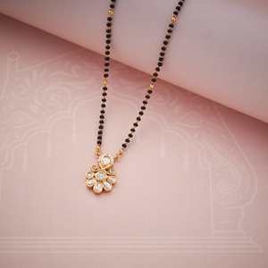Kundan Mangalsutra 156591 22k Gold Plated White Zircon Flower Pattern Wedding Jewelry for Bride - Product Image 1