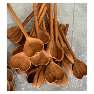 Cuchara y tenedor de madera de acacia de mezcla de mango largo pequeño personalizado - Product Image 6