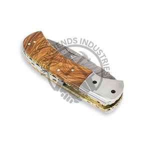 Cuchillo plegable personalizable DIY, hoja de acero de Damasco, mango de madera de olivo, bolsillo hecho a mano, caza, supervivencia al aire libre, Camping, OEM HRC - Product Image 5