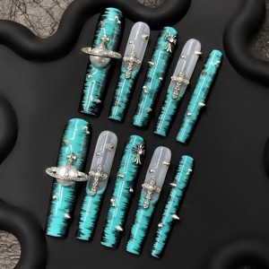 Chiodi corti da bara con Aura Chic in stile cometa blu Set presson in plastica ABS fatto a mano con colla - Product Image 2