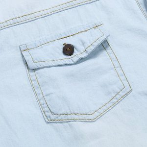 Chemise en flanelle décontractée à manches courtes bleu clair pour homme Look denim élégant Respirant Confortable Fit pour l'été Stand grande taille - Product Image 5