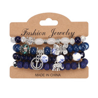 Perhiasan Fashion Bohemian Gelang Manik-Manik Hewan untuk Wanita, Gelang Liontin Kupu-Kupu Warna-Warni, Gajah, dan Jangkar untuk Anak-Anak