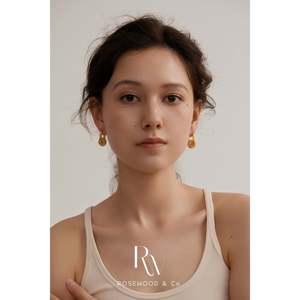 Orecchini pendenti a U placcati oro con gemma naturale rosa e pietra marrone, in ottone anallergico, con cerchio giallo e pietra marrone - Product Image 1