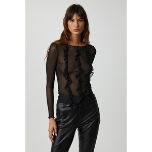 Blusa Ajustada de Tul Transparente con Volantes para Mujer, Marca GRIMELANGE - Product Image 3