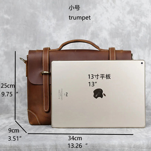 Classic Genuine Leather Laptop Briefcase Crossbody Shoulder <b>Bag</b> Durable Office Use Zipper Closure Large Capacity Vintage Brown - Product Image 4