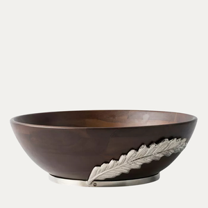 Ensaladera de madera de acacia hecha a mano con diseño moderno de plumas, cuenco de madera de alta calidad para sopa y ensalada decorativas para bodas - Product Image 1