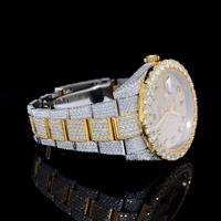 Jam Tangan Mekanik Analog Edisi Terbatas Mewah untuk Pria, Gaya Hip Hop, Custom Emas Kuning Hitam Bertabur Moissanite VVS, Bahan Stainless Steel