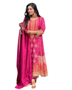 Elegante Conjunto de 3 Piezas para Mujer, con Volantes, Manga Larga, Largo hasta la Rodilla, Plisado, Holgado, Tejido, Cintura Natural, Encaje, Seda Pura con Diamantes - Product Image 1