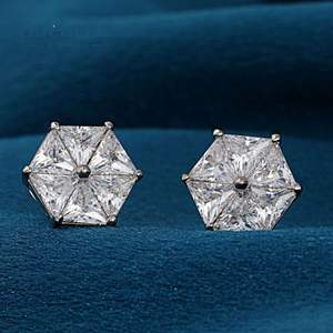 Venta caliente 925 plata esterlina 14K oro blanco Hexagonal Stud pendientes estilo Hip Hop para hombres - Product Image 2