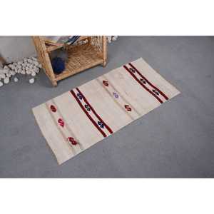 พรมวินเทจขนาด 1.7x3.6 ฟุต พรมตุรกีขนาดเล็ก พรมขนสัตว์ขอบสีเบจ - Product Image 1