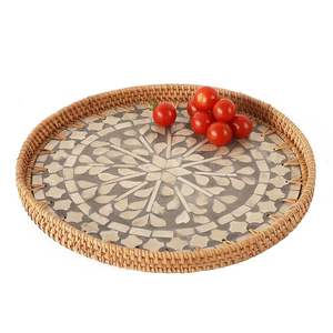 Bandeja de servicio de mimbre ecológica de diseño moderno personalizable, madera natural con forma de tamaño de tendencia para uso en restaurantes de hotel en casa - Product Image 1