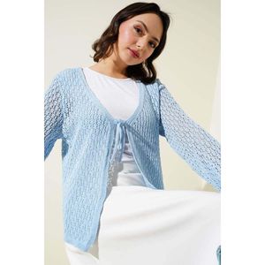 Openwork Short Knitwear <b>Cardigan</b> Blue <b>Laced</b> Casual Style Print Solid Striped Patterns Winter Spring Cashmere Wool Acrylic - Product Image 3