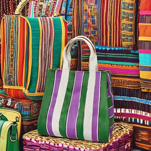 Patrón personalizado Ecológico Nailon reciclado PP Tejido a rayas Lona Handloom Market Bolsas reutilizables de compras al por mayor en India - Product Image 4