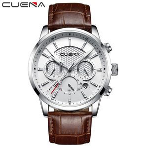 Montres pour hommes <span class=keywords><strong>CUENA</strong></span> 6805, analogiques à quartz, bracelet en cuir, chronomètre, aiguilles luminescentes, calendrier, étanches à 30 m, montres tendance pour hommes - Product Image 5