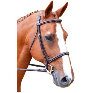 Brida de cazador marrón, brida de cazador de punto de fantasía blanca bien hecha con riendas con cordones, costuras de fantasía en la banda para la frente y la banda para la nariz Beau - Product Image 1