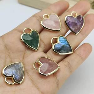 จี้พลอยธรรมชาติรูปหัวใจแบบเหลี่ยมเพชรพลอยชุบทองโรสควอตซ์อเมทิสต์พลอยมูนสโตน925เงินสเตอร์ลิง - Product Image 4