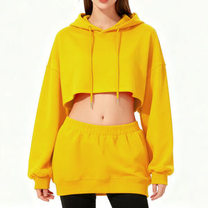 PRO ENTERPRISES Sweat à capuche surdimensionné décontracté pour femme Épaule tombante Manches longues Poids lourd 220g Polyester/Coton Anti-boulochage Doublé - Product Image 5