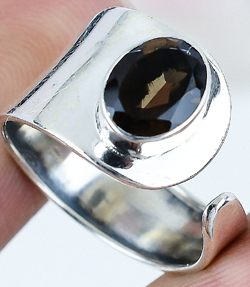 แหวนแต่งงานเงินสเตอริงทำด้วยมือ925อัญมณีสโมคกี้ธรรมชาติพร้อมตัวเรือนชุบเงินวินเทจเทคโนโลยีการตั้งค่า - Product Image 4