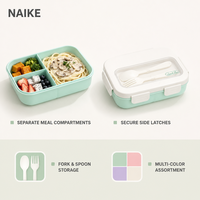 Boîte à lunch en fibre de blé avec plateau à ustensiles intégré, couvercle à fermeture à pression, récipient portable pour préparation de repas, pour le bureau, l'école, les voyages et les dîners