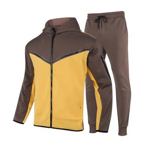 Vêtements de sport décontractés automne-hiver pour hommes, ensembles de pantalons à capuche, survêtements deux pièces tricotés, imprimés solides, prix de gros 100% - Product Image 1