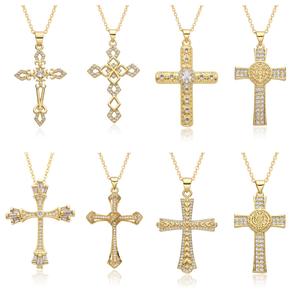 Fengyuan fabbrica Custom Hip-hop collana religiosa cristiana Unisex ottone Micro intarsio zircone croce ciondolo argento/placcato oro - Product Image 1