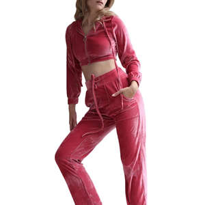 Ensemble de survêtement long brodé pour femmes, en velours, délavé, vêtements d'hiver, ensemble deux pièces de haute qualité avec logo, taille standard, meilleur prix - Product Image 1