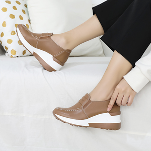 Jshoe รองเท้าแพลตฟอร์มหนังแอ็กชันผู้หญิง, รองเท้าผ้าใบส้นเตารีดใส่สบายแบบลำลองความสูง6.5ซม. เย็บสีตัดกัน - Product Image 4