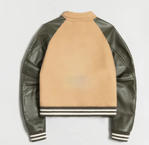 Vente en gros de streetwear veste universitaire personnalisée Letterman de baseball à manches en cuir pour hommes veste boutonnée décontractée veste de travail tissée - Product Image 2