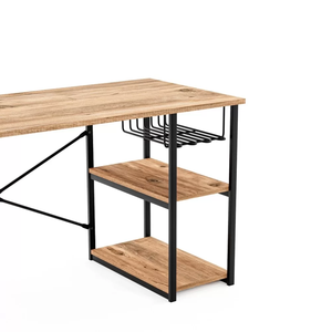 Bureau de jeu moderne en métal et bois, poste de travail à domicile avec étagère de rangement, table d'étude, bureau d'ordinateur - Product Image 3