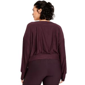 Camiseta recortada de manga larga de LICRA de Modal para mujer, camiseta ultra suave, ligera y elástica con capa de ciruela, Yoga, baile y ropa informal - Product Image 3