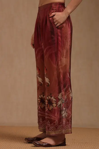 Chic marron Floral Palazzo femmes Kurta tenue coupe ample indien et pakistanais vêtements robe pour dames tenue quotidienne - Product Image 5