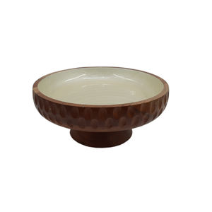 <b>White</b> Coated Inside Wooden Round Shape Food <b>Serving</b> <b>Bowl</b> Natural Finished for Home & Hotels Tabletop Food <b>Serving</b> <b>Bowls</b> - Product Image 1