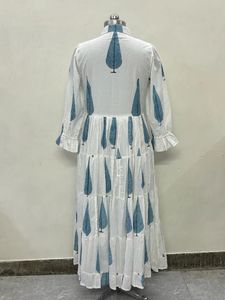 Vestido Maxi largo de diseño estampado de bloque de alta calidad, suelto, informal, natural, frontal, abierto, botón de concha, ropa de fiesta de verano, manga larga - Product Image 5