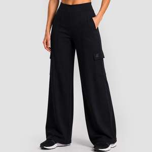 Pantalon oversize noir respirant taille haute à jambes larges pour femme Pro Pulse avec technique froissée style décontracté - Product Image 2