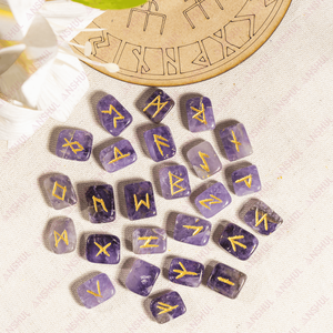 ชุดหินรูนทางศาสนาทำจากควอตซ์อเมทิสต์สีม่วงแกะสลักขนาดเล็กขายส่ง - Product Image 3