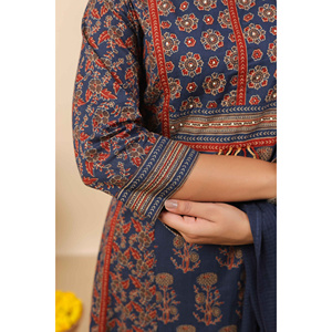 Conjunto de Kurta, Pantalón y Dupatta para Mujer Kilf Aafreen en Color Índigo Medianoche - Product Image 3